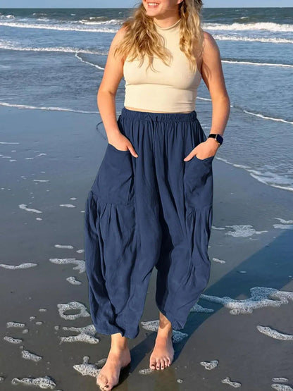 Full Size Drawstring Pants with Pockets Plus Size - adritiX