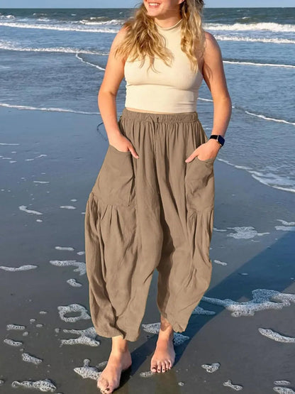 Full Size Drawstring Pants with Pockets Plus Size - adritiX
