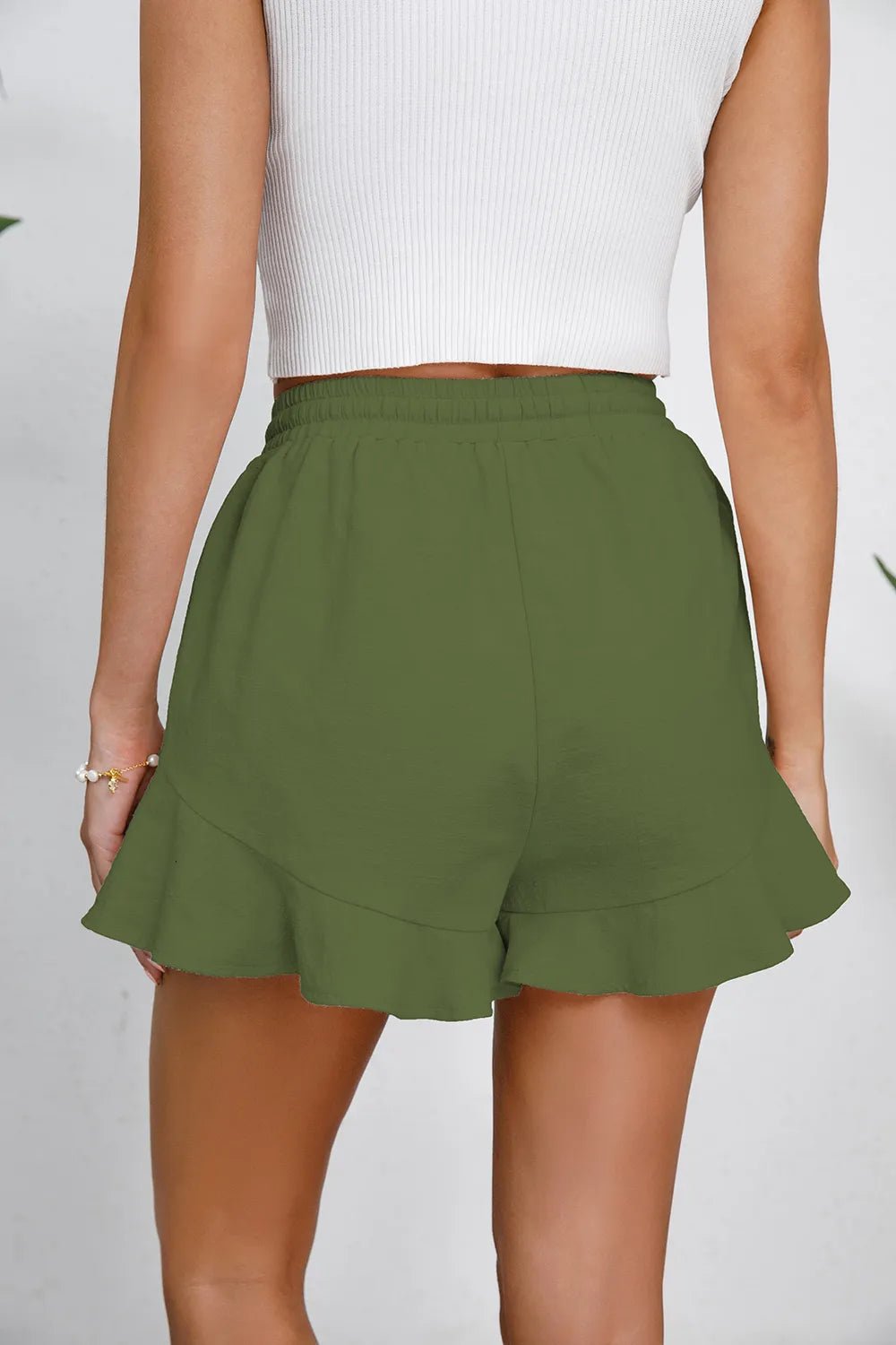 Full Size Drawstring Ruffle Hem Shorts - adritiX