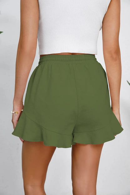 Full Size Drawstring Ruffle Hem Shorts - adritiX