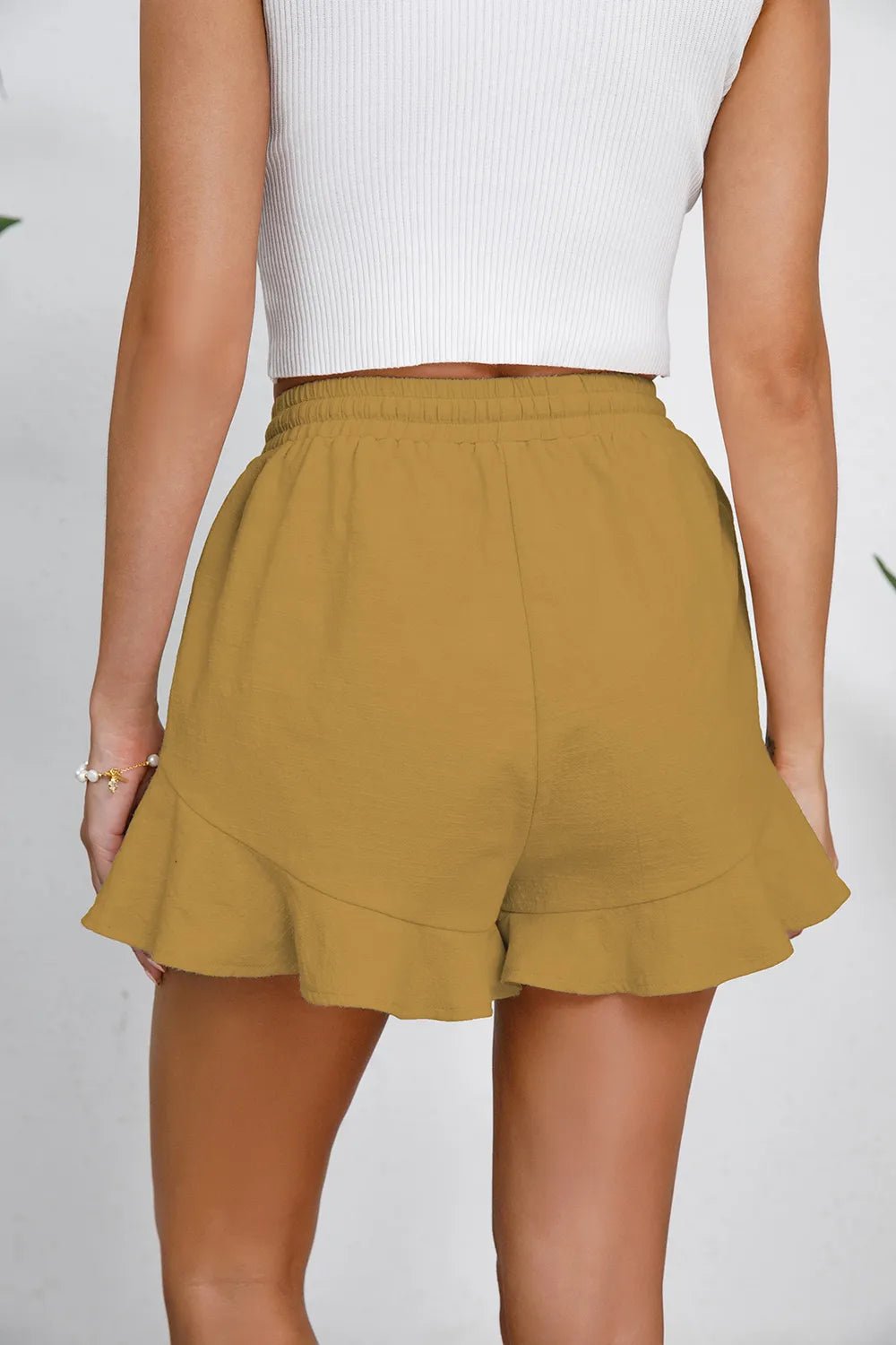 Full Size Drawstring Ruffle Hem Shorts - adritiX