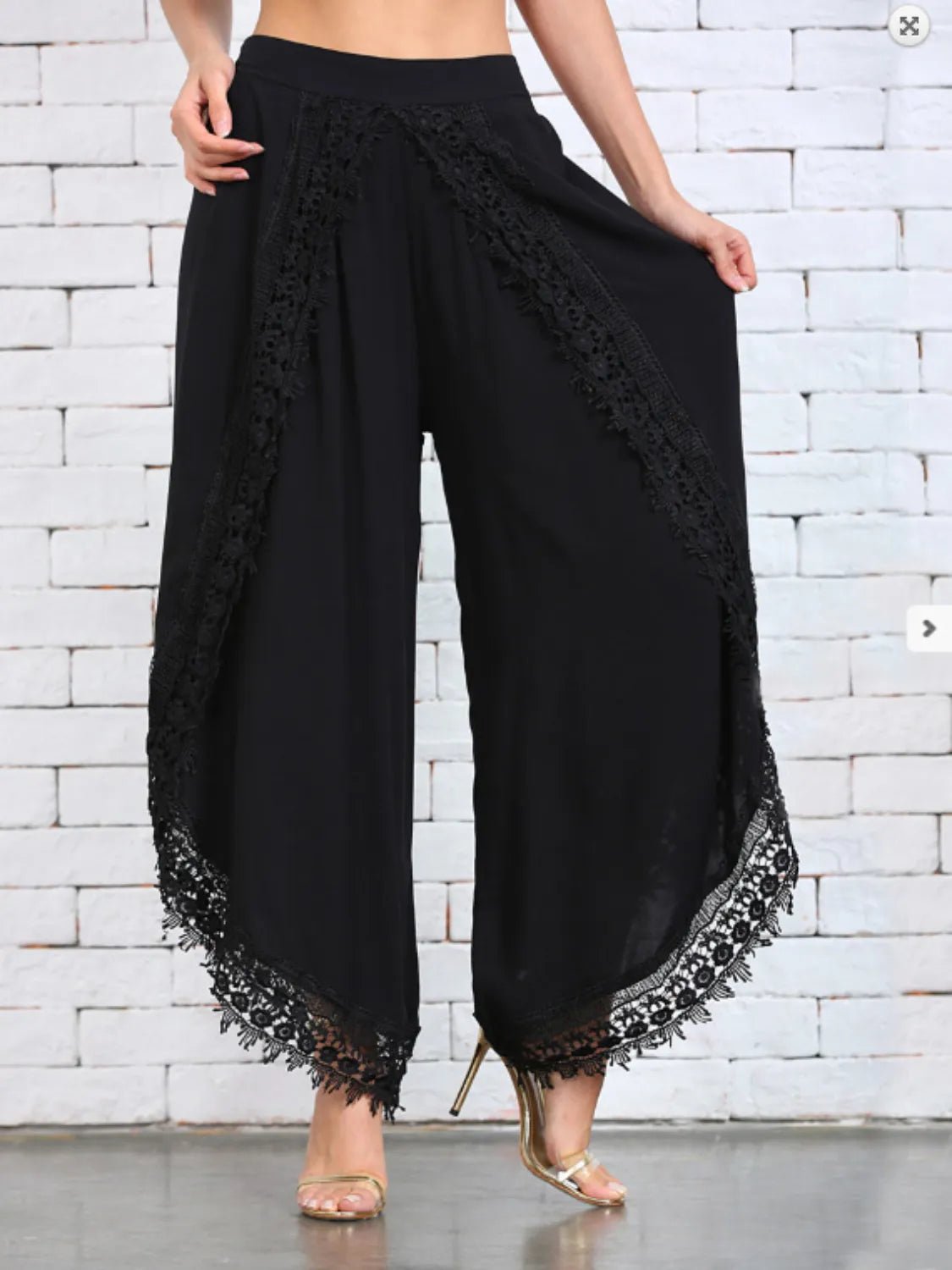 Full Size Lace Detail Wide Leg Pants Plus Size - adritiX