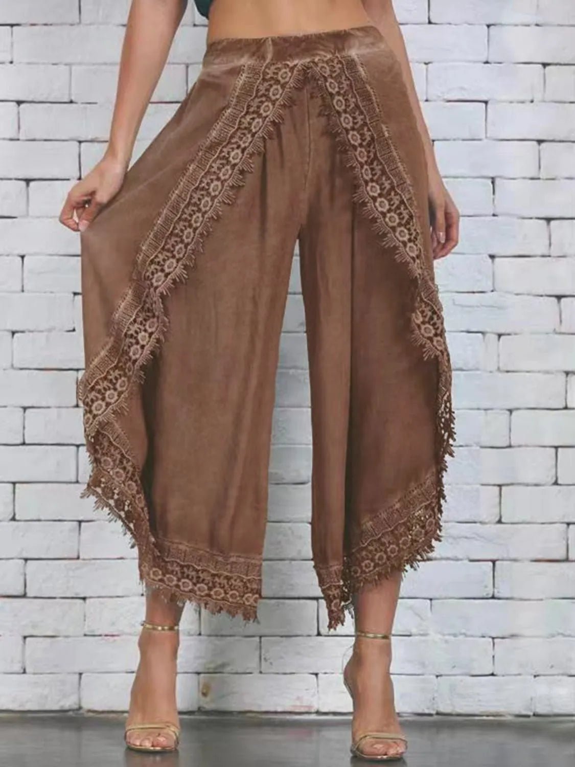 Full Size Lace Detail Wide Leg Pants Plus Size - adritiX