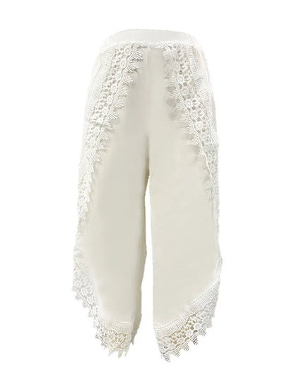 Full Size Lace Detail Wide Leg Pants Plus Size - adritiX