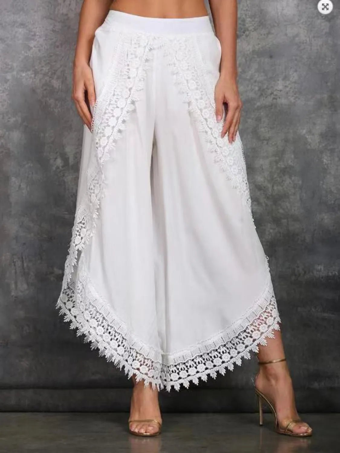 Full Size Lace Detail Wide Leg Pants Plus Size - adritiX