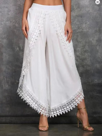Full Size Lace Detail Wide Leg Pants Plus Size - adritiX