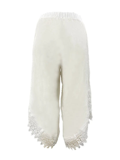 Full Size Lace Detail Wide Leg Pants Plus Size - adritiX