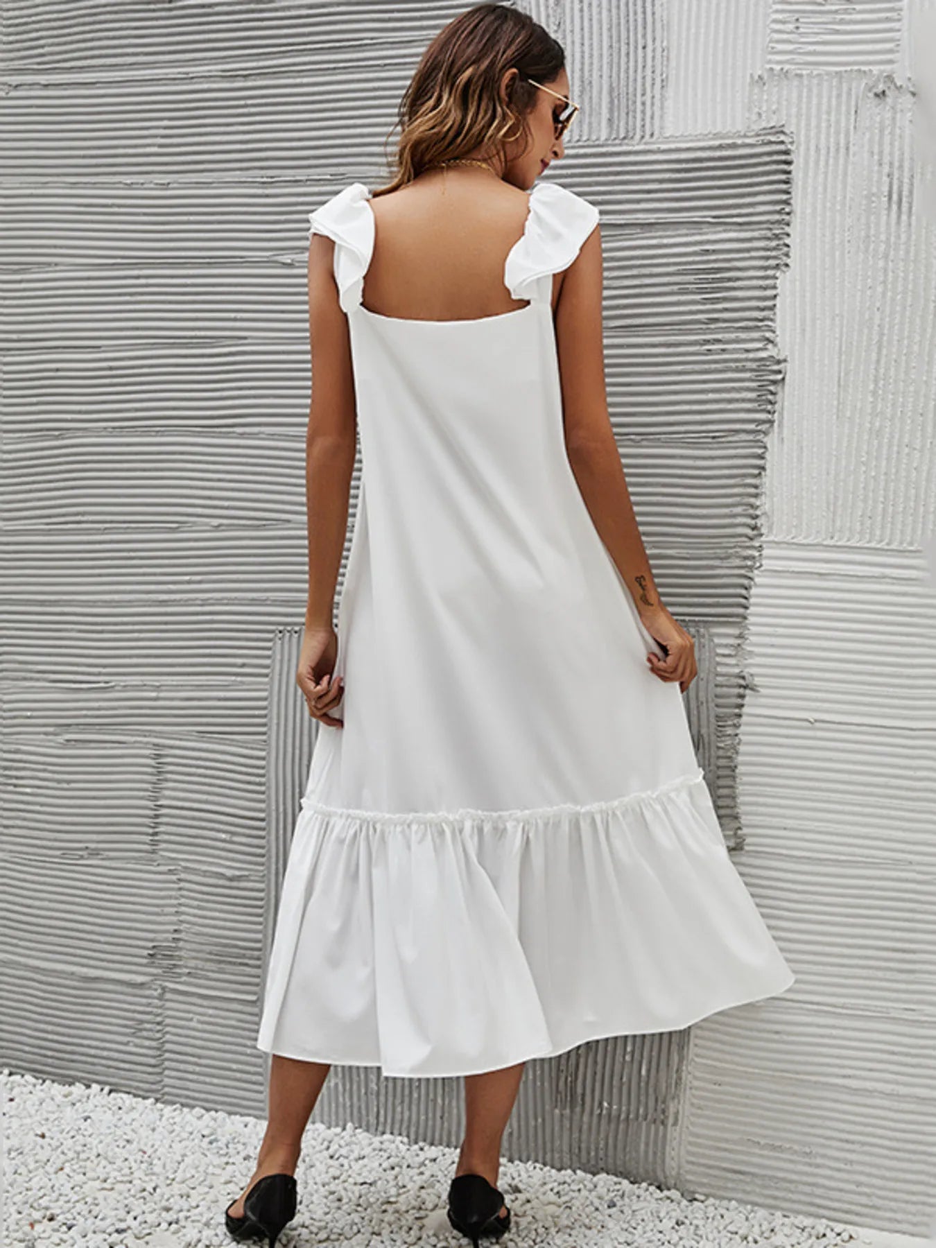 Full Size Ruffled Hem Midi Dress with Cap Sleeves Plus Size - adritiX