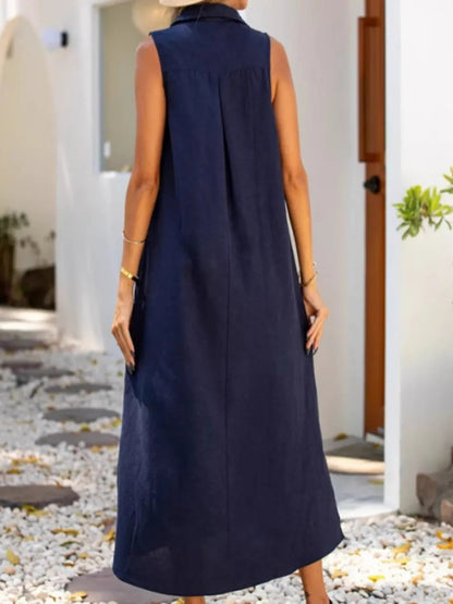 Full Size Side Slit Sleeveless Midi Dress Plus Size - adritiX