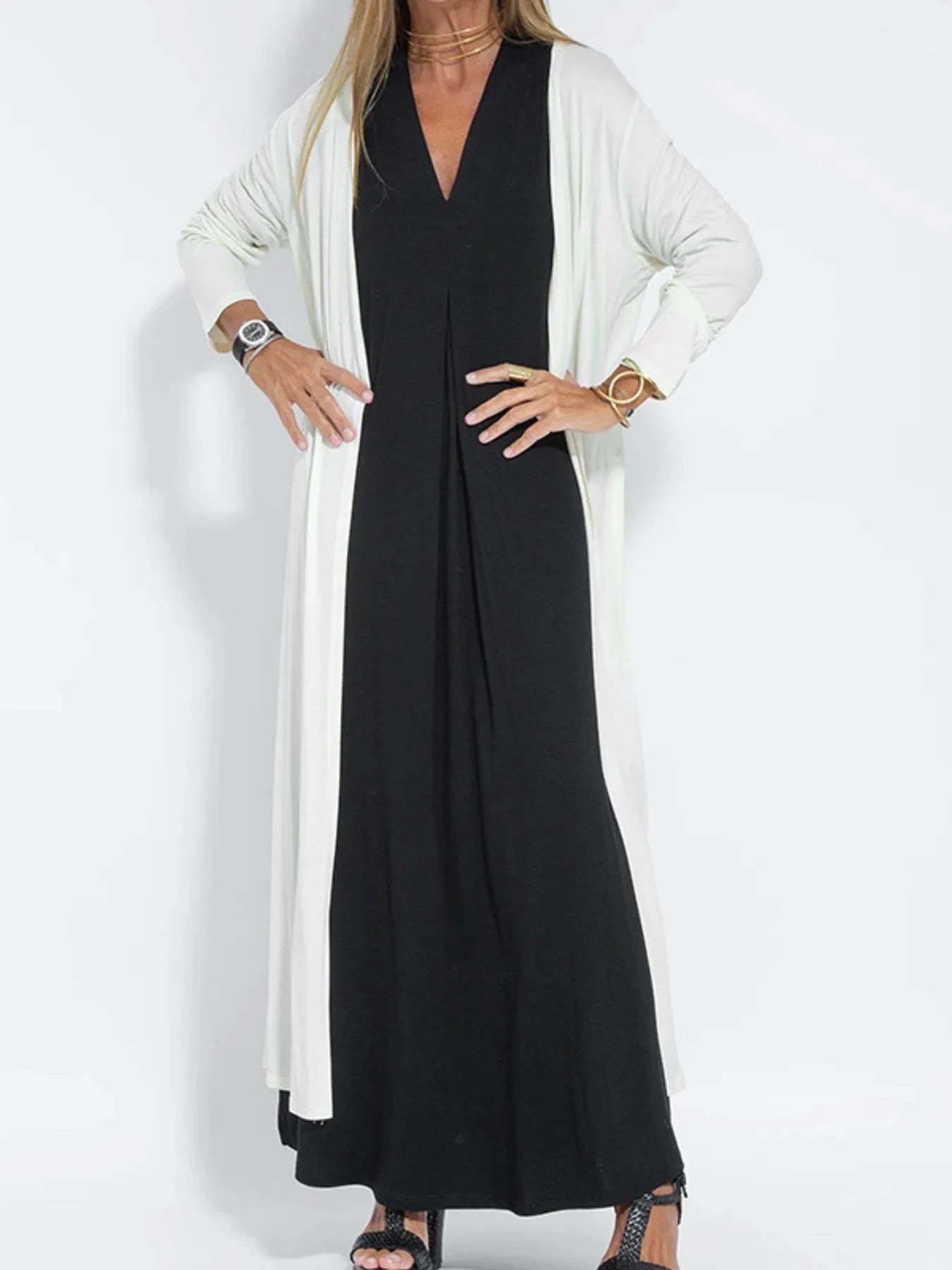 Full Size V - Neck Sleeveless Maxi Dress with Slit Plus Size - adritiX