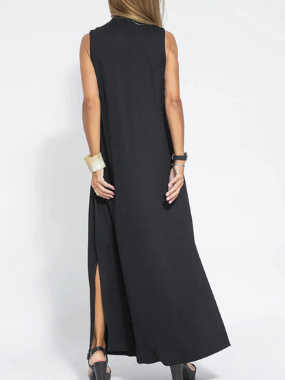 Full Size V - Neck Sleeveless Maxi Dress with Slit Plus Size - adritiX