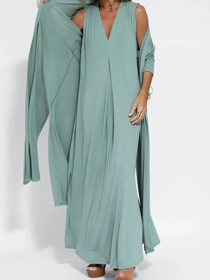 Full Size V - Neck Sleeveless Maxi Dress with Slit Plus Size - adritiX