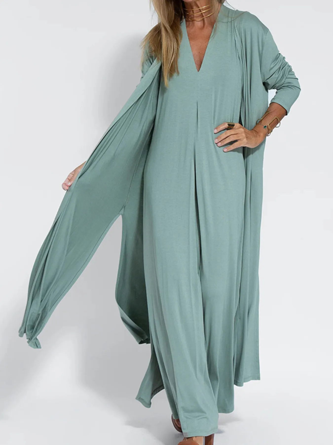 Full Size V - Neck Sleeveless Maxi Dress with Slit Plus Size - adritiX