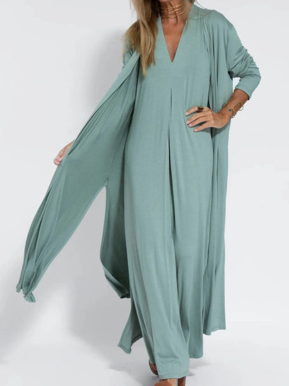 Full Size V - Neck Sleeveless Maxi Dress with Slit Plus Size - adritiX