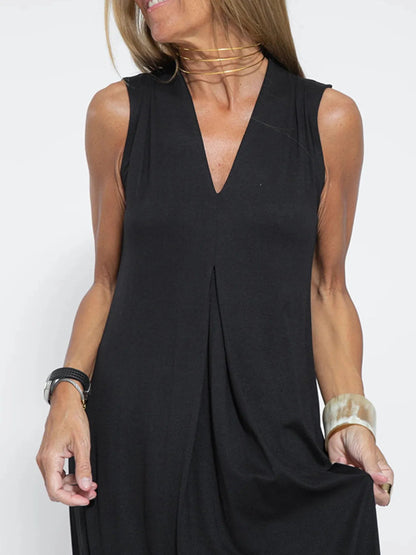 Full Size V - Neck Sleeveless Maxi Dress with Slit Plus Size - adritiX