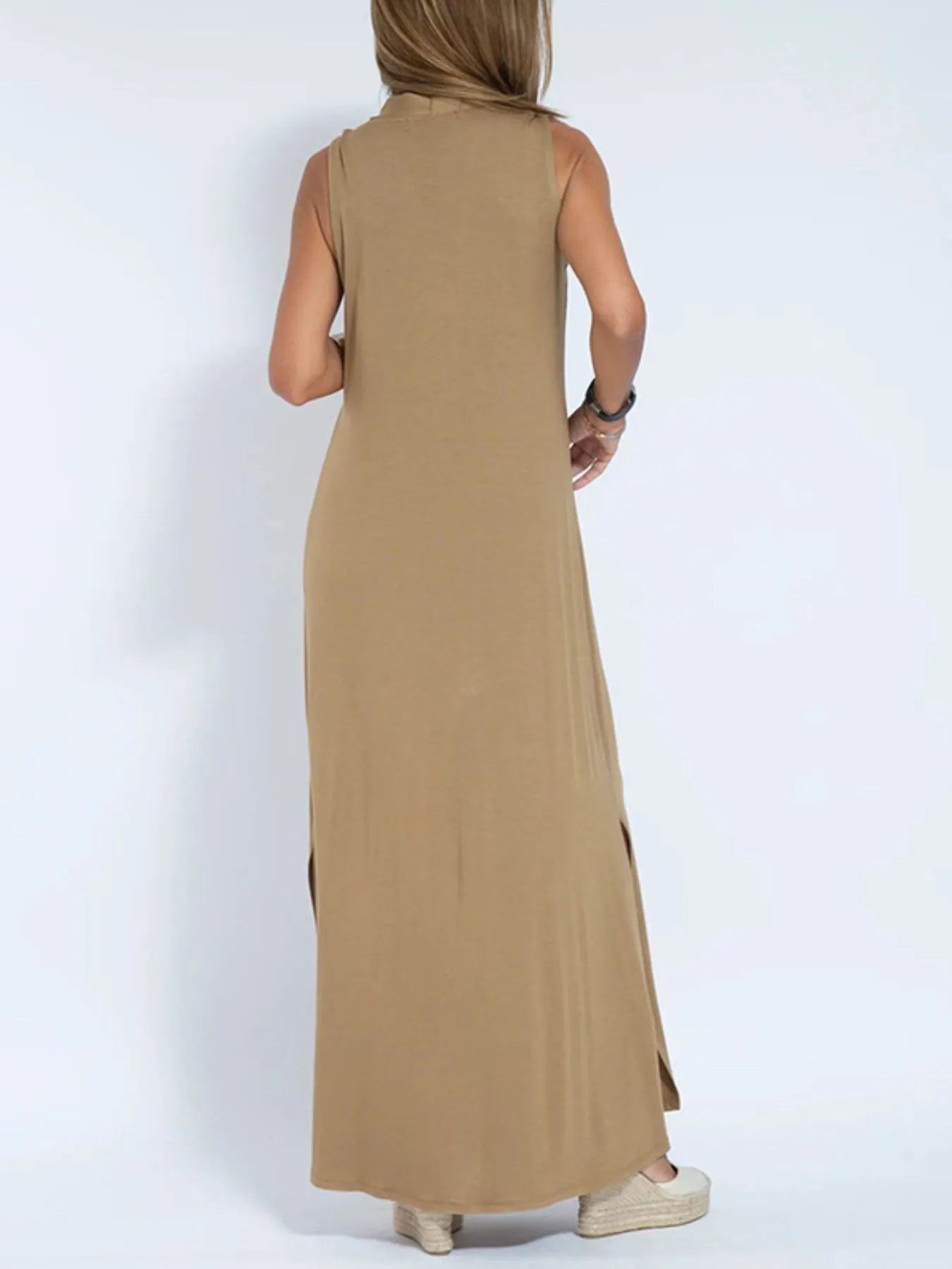 Full Size V - Neck Sleeveless Maxi Dress with Slit Plus Size - adritiX