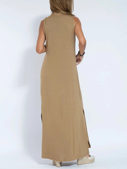 Full Size V - Neck Sleeveless Maxi Dress with Slit Plus Size - adritiX