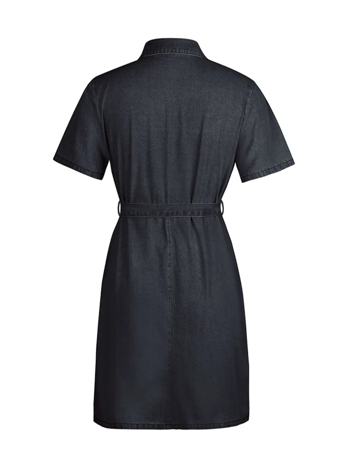 Full Size Zip Front Short Sleeve Denim Dress Plus Size - adritiX
