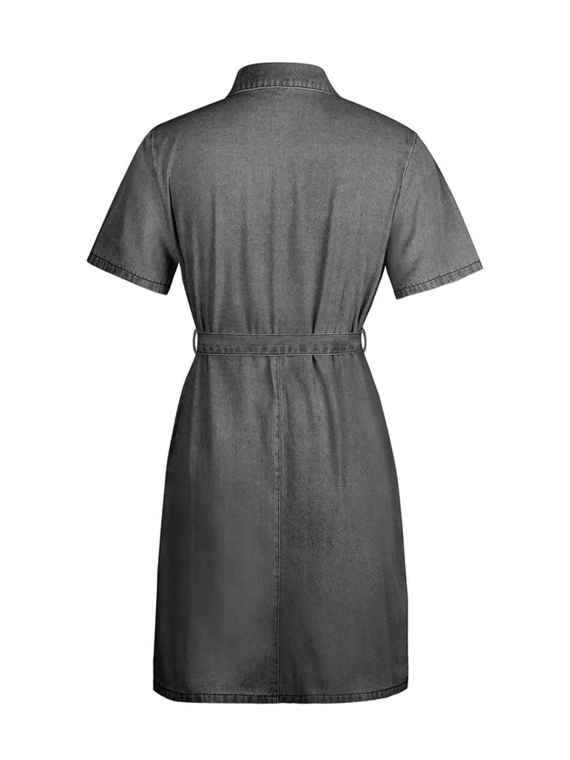 Full Size Zip Front Short Sleeve Denim Dress Plus Size - adritiX
