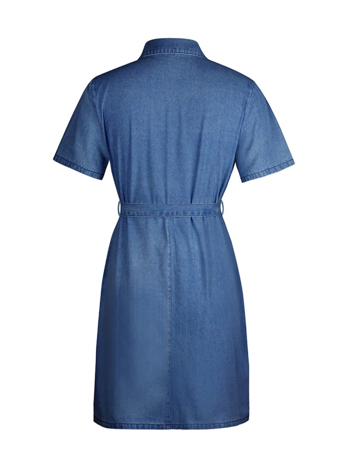 Full Size Zip Front Short Sleeve Denim Dress Plus Size - adritiX