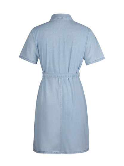 Full Size Zip Front Short Sleeve Denim Dress Plus Size - adritiX
