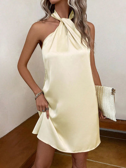 Halter Neck Satin Mini Dress - adritiX
