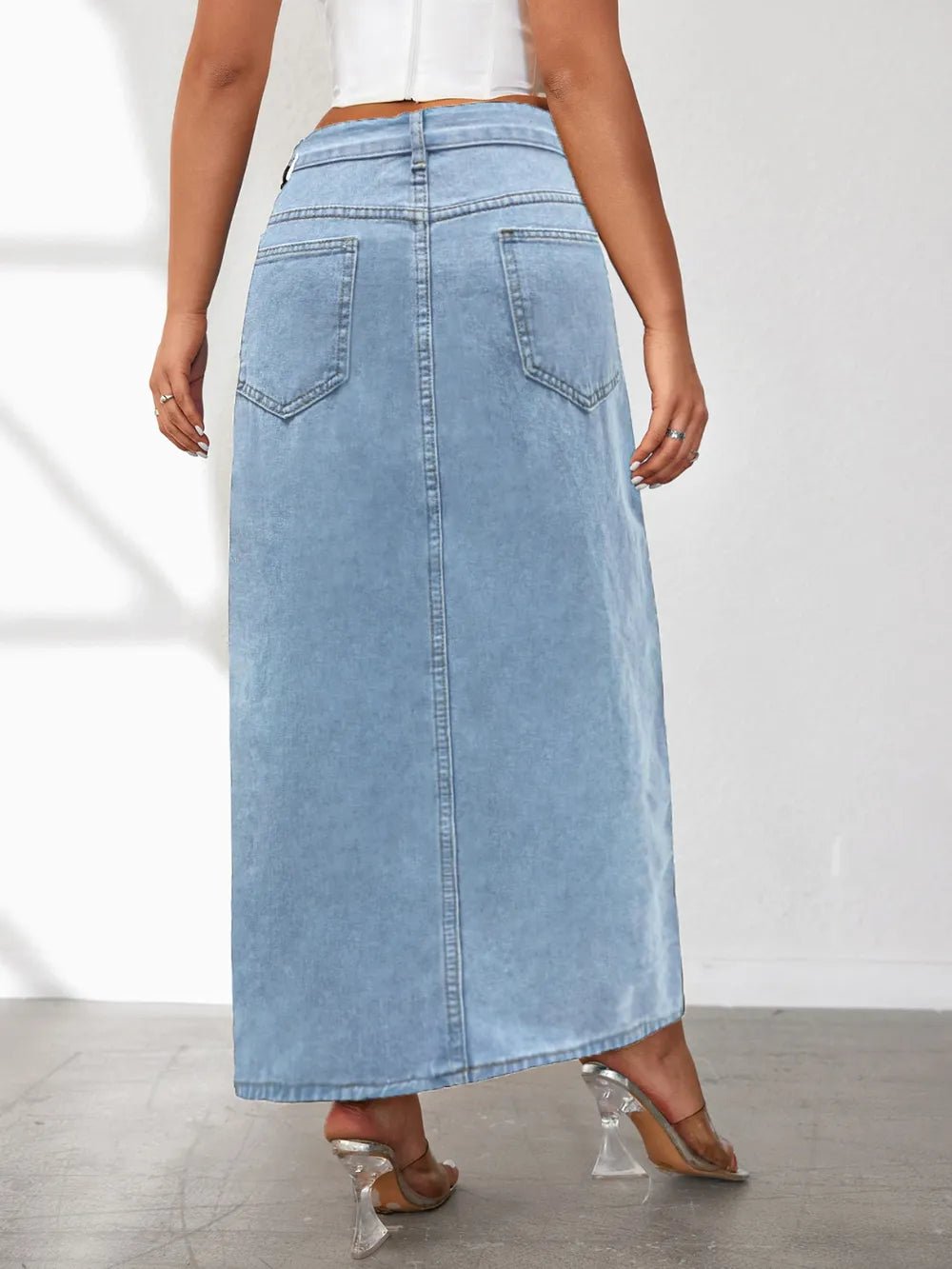 High Rise Slit Denim Skirt - adritiX