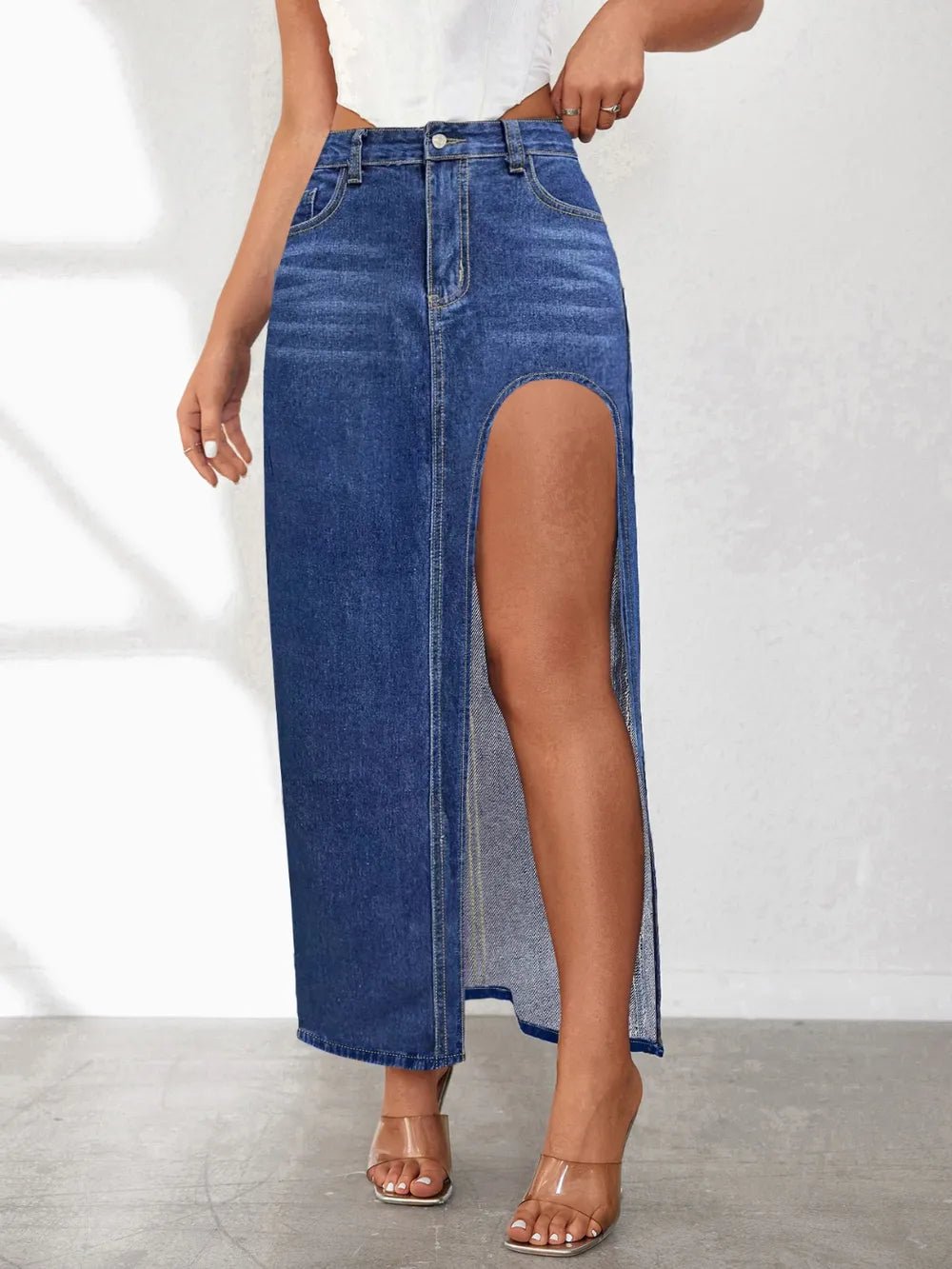 High Rise Slit Denim Skirt - adritiX