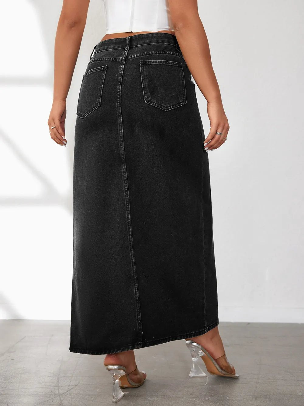 High Rise Slit Denim Skirt - adritiX