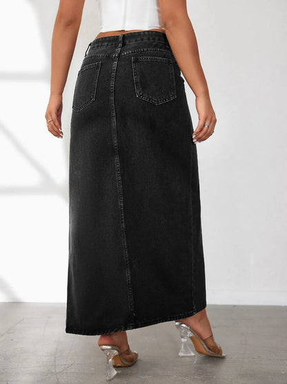 High Rise Slit Denim Skirt - adritiX