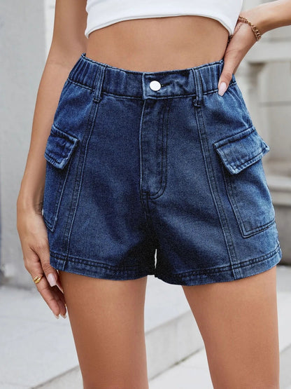 High Waist Cargo Denim Shorts - adritiX