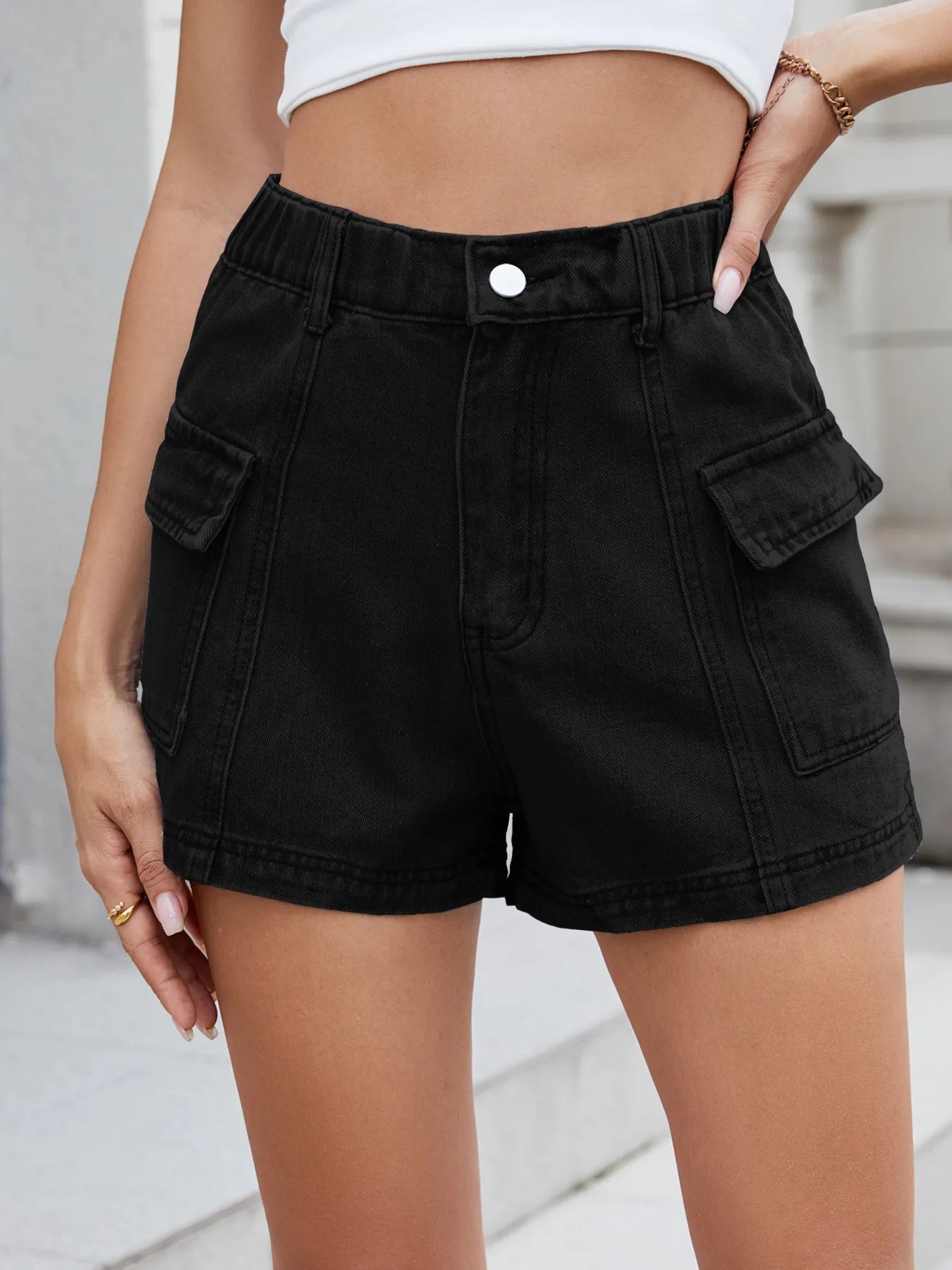 High Waist Cargo Denim Shorts - adritiX