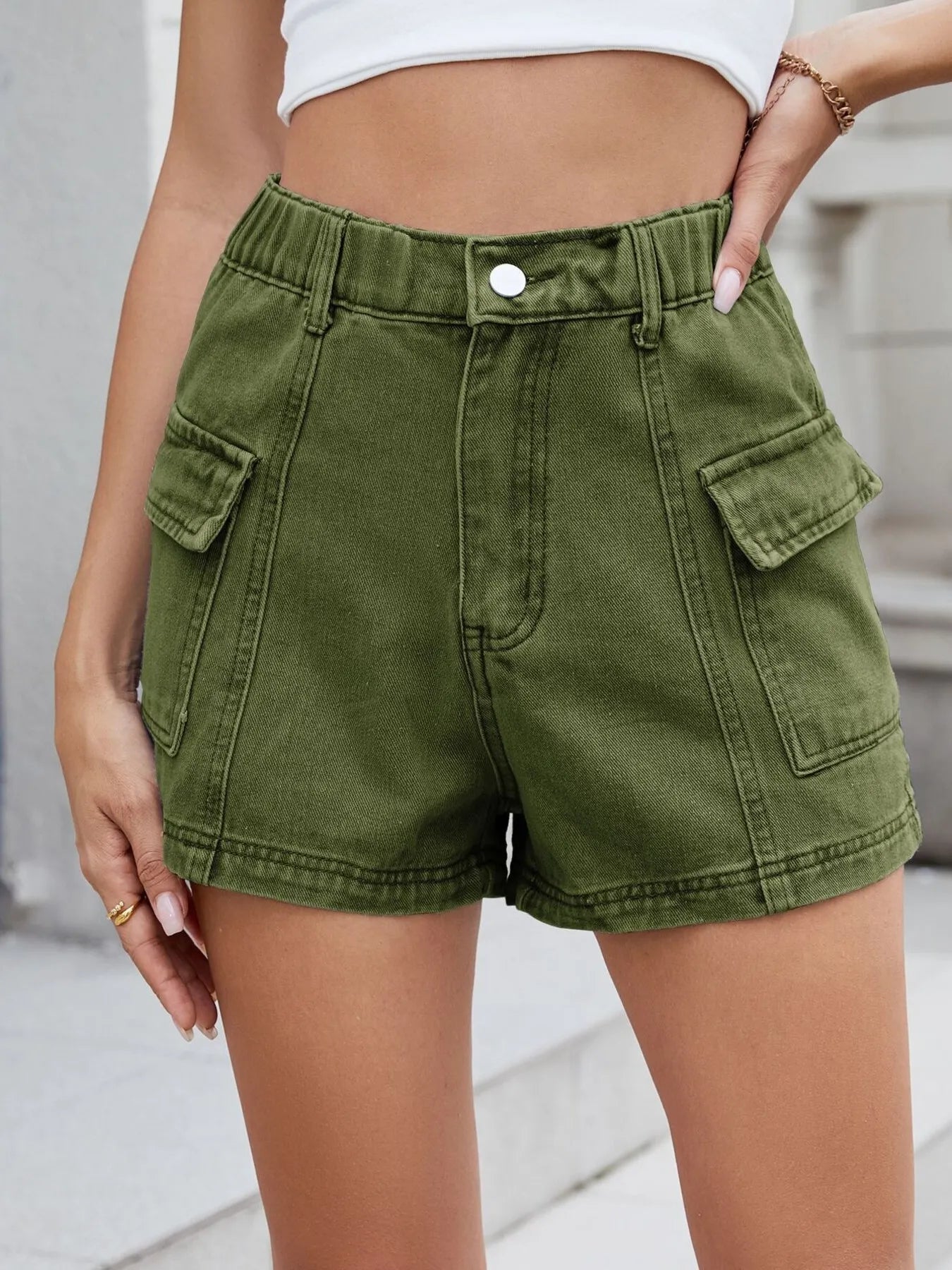 High Waist Cargo Denim Shorts - adritiX
