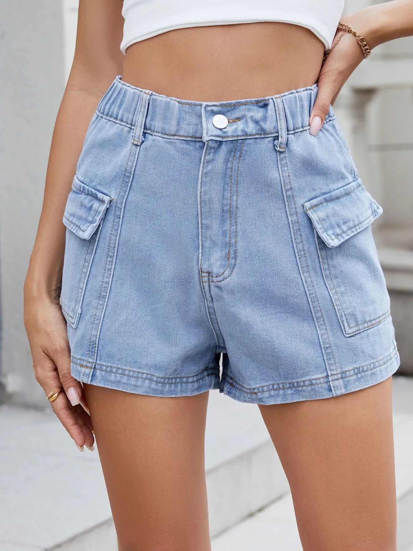 High Waist Cargo Denim Shorts - adritiX