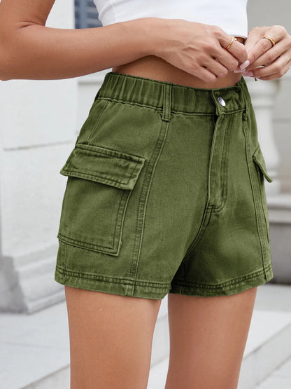 High Waist Cargo Denim Shorts - adritiX