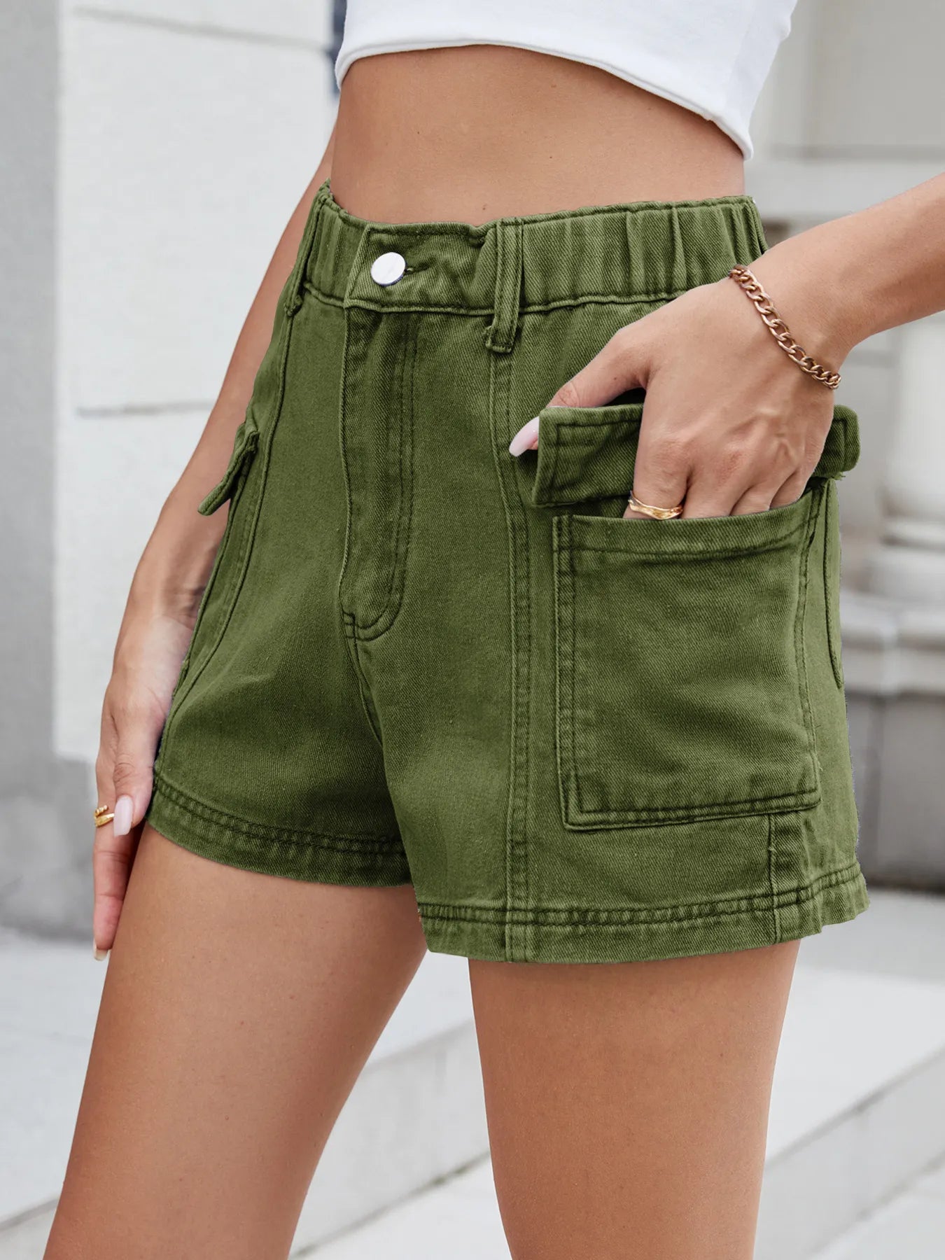 High Waist Cargo Denim Shorts - adritiX