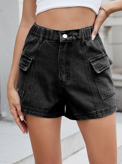 High Waist Cargo Denim Shorts - adritiX