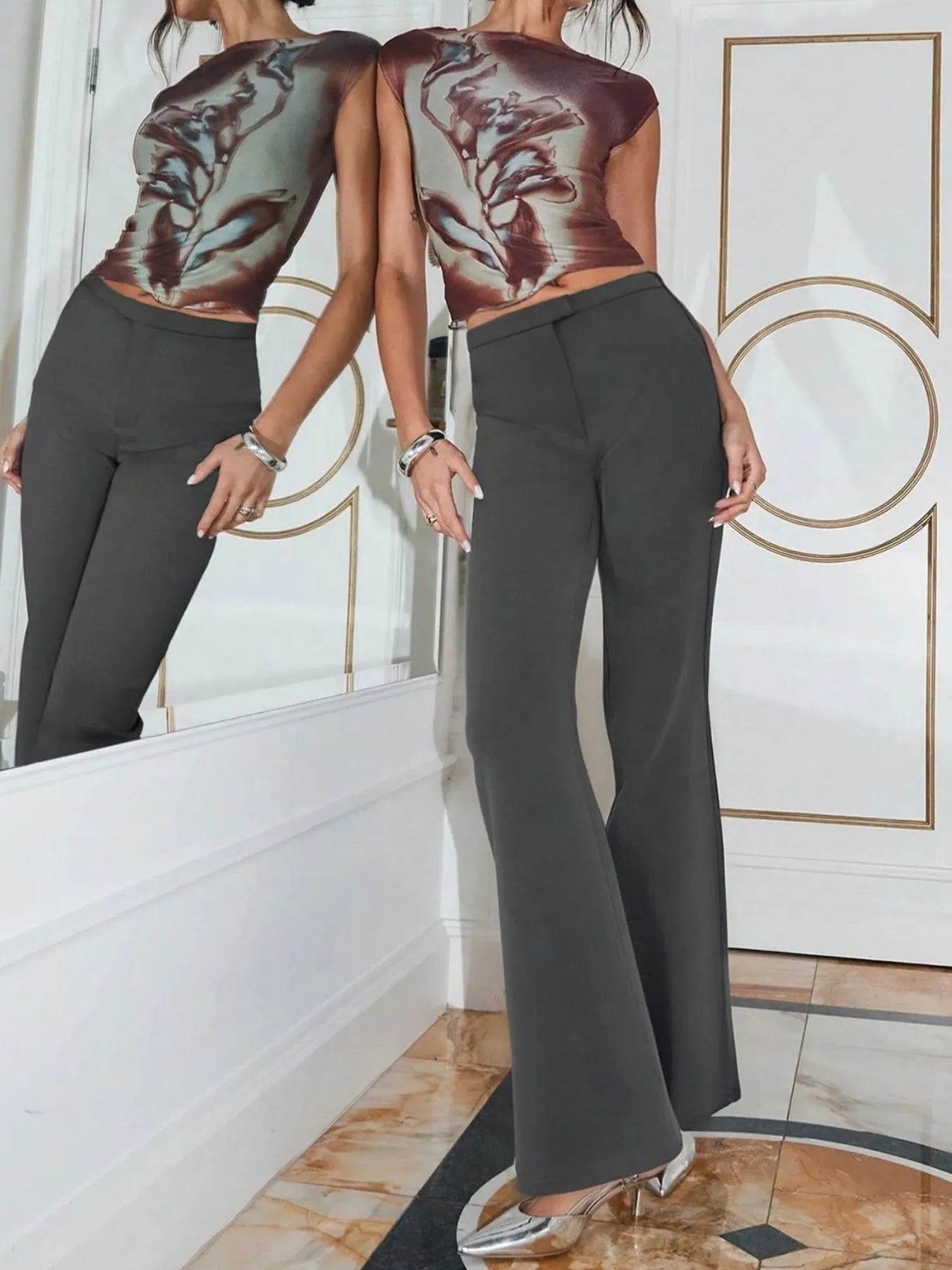 High Waist Flare Leg Trousers - adritiX