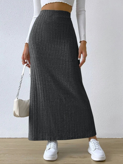 High Waist Ribbed Knit Maxi Skirt - adritiX
