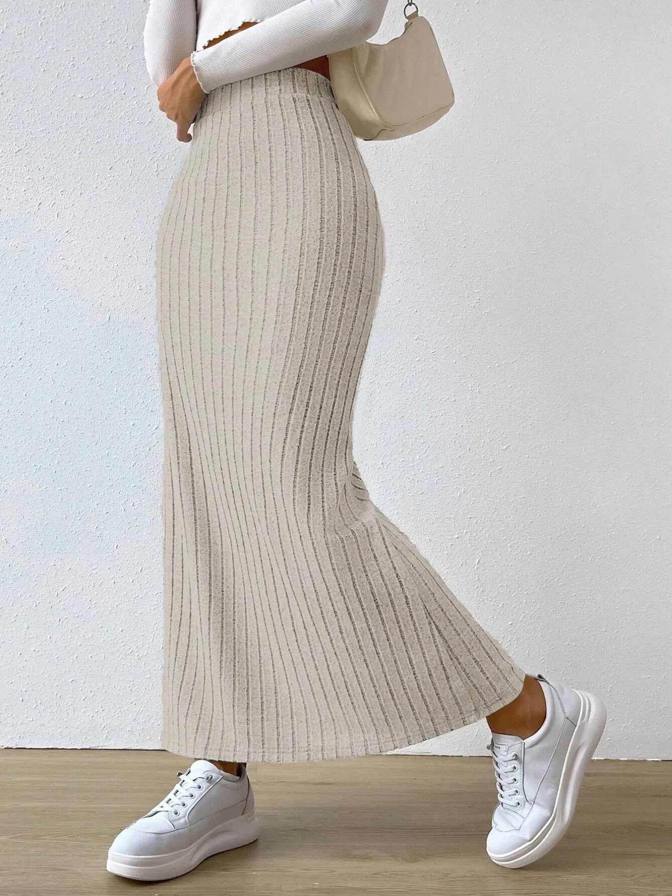 High Waist Ribbed Knit Maxi Skirt - adritiX