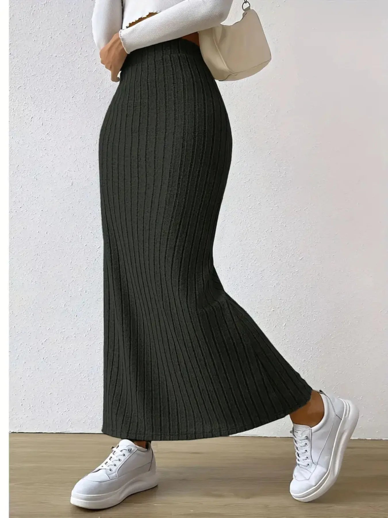 High Waist Ribbed Knit Maxi Skirt - adritiX