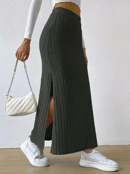 High Waist Ribbed Knit Maxi Skirt - adritiX
