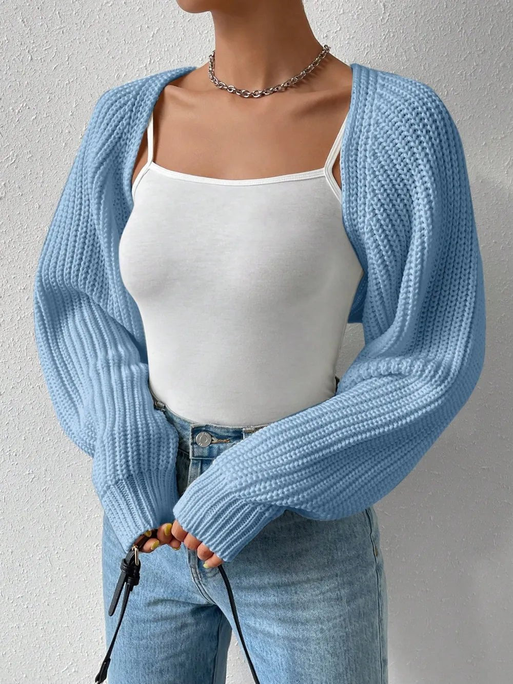 Honey Open Front Long Sleeve Cropped Cardigan - adritiX
