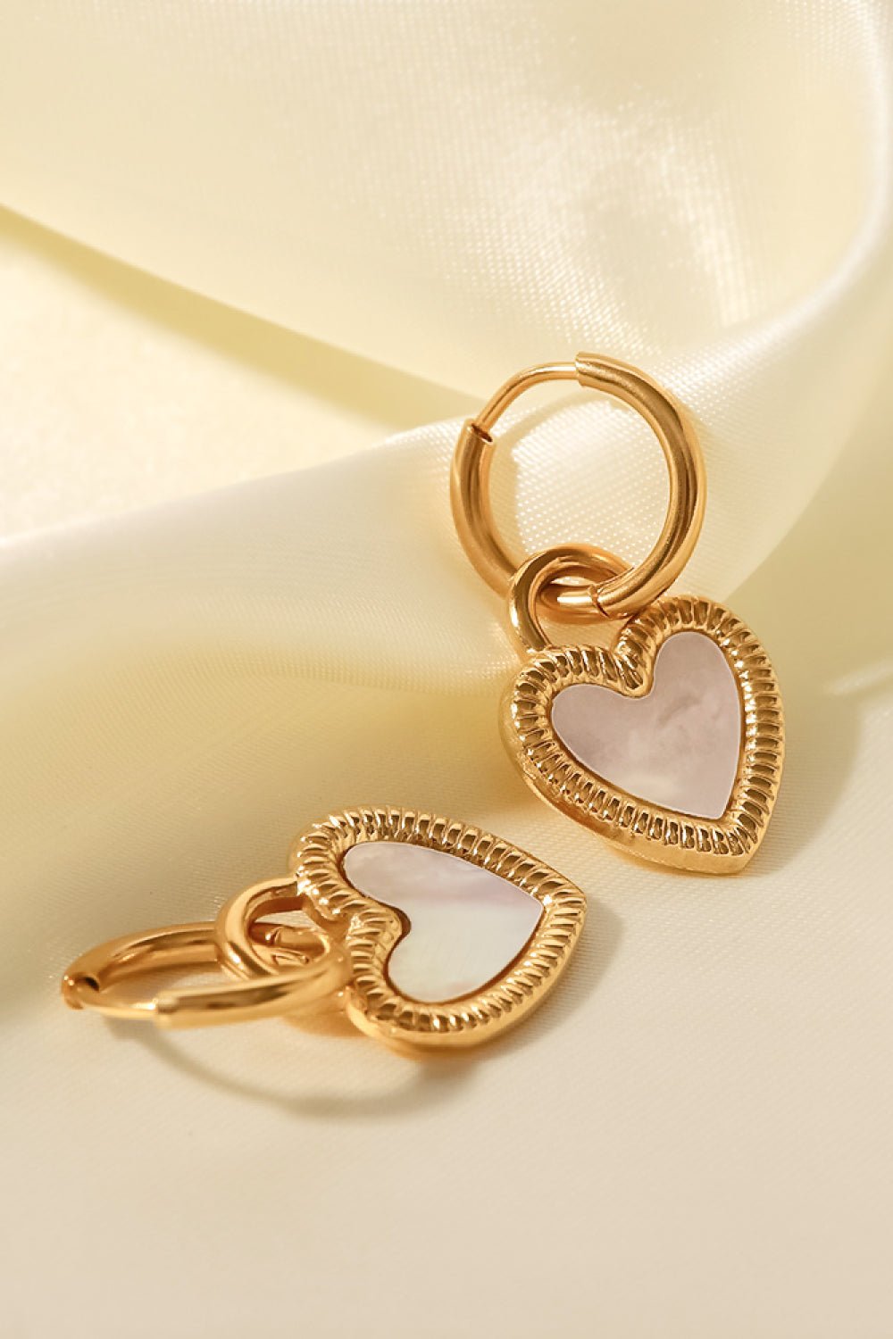 Inlaid Shell Heart Drop Earrings - adritiX