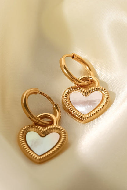 Inlaid Shell Heart Drop Earrings - adritiX