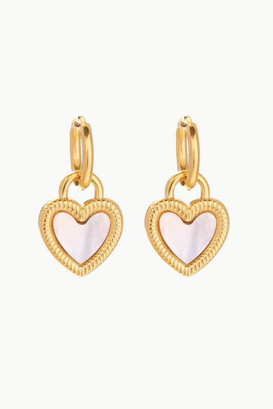 Inlaid Shell Heart Drop Earrings - adritiX