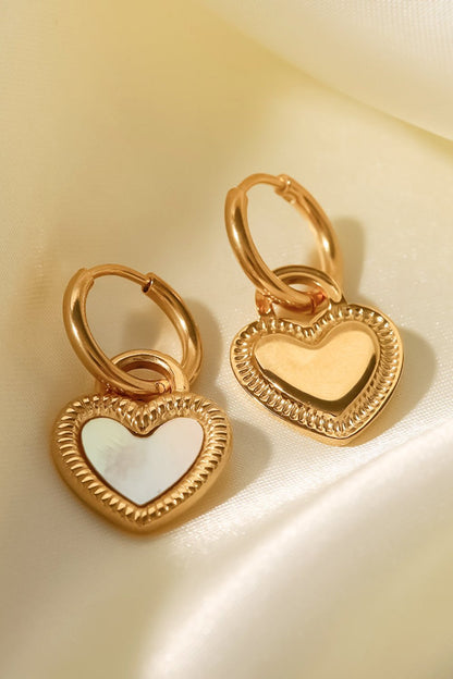 Inlaid Shell Heart Drop Earrings - adritiX