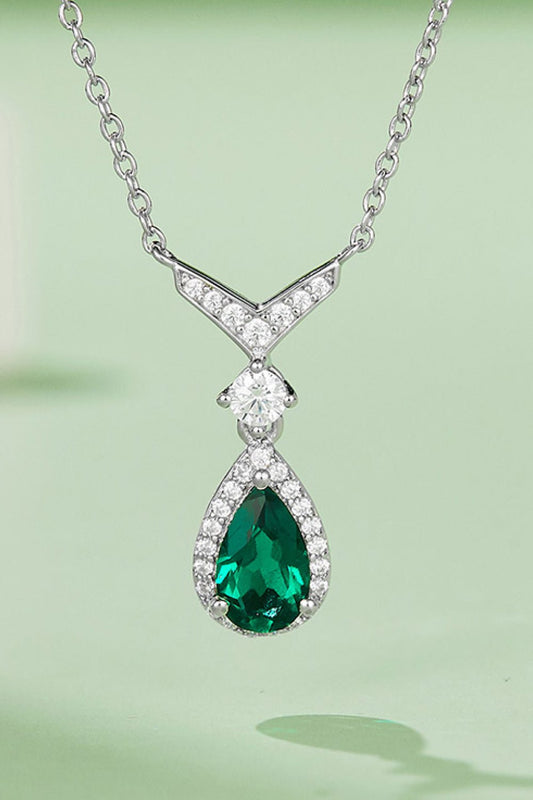 Lab - Grown Emerald Teardrop Necklace - adritiX