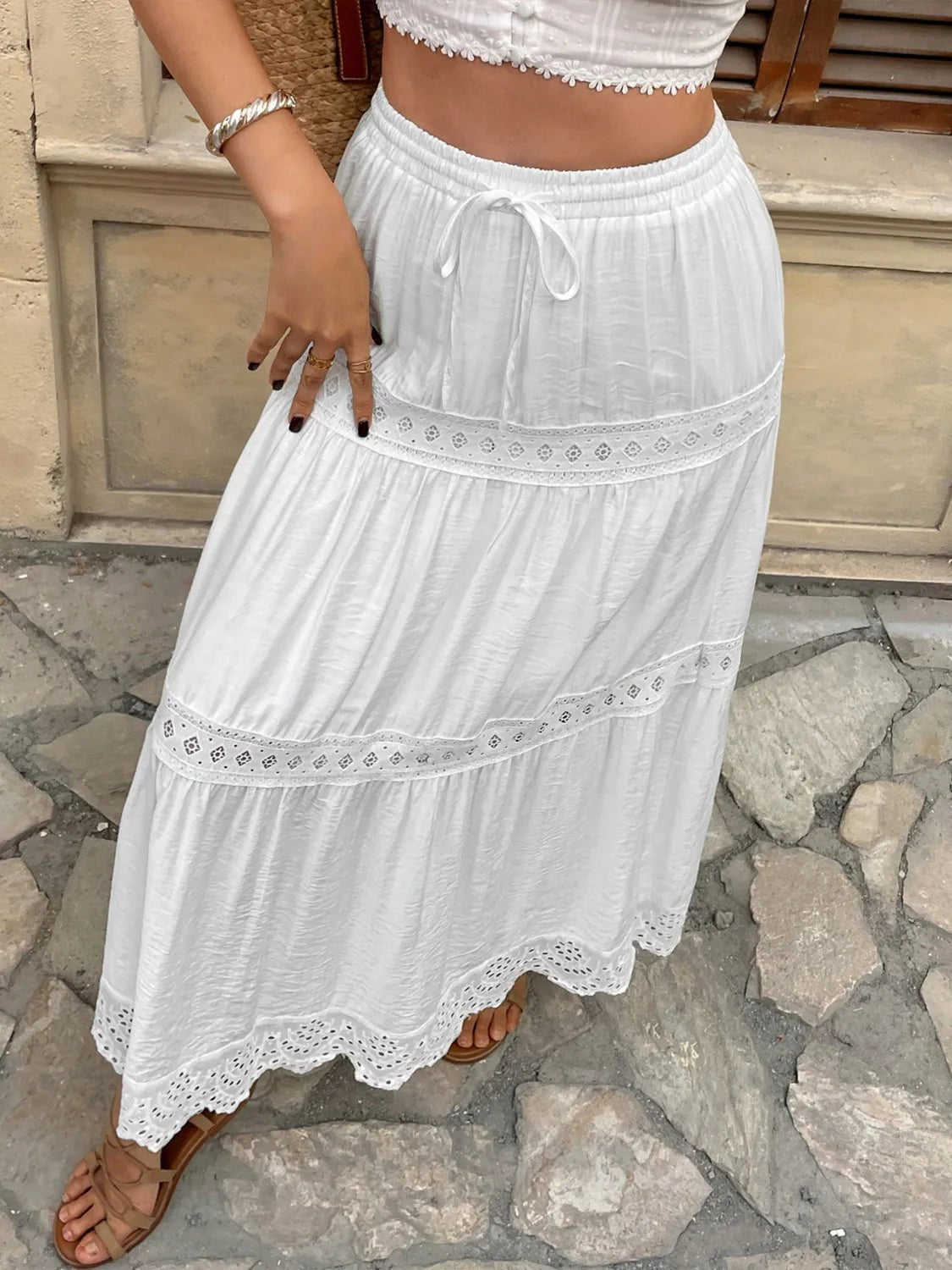 Lace Detail Elastic Waist Skirt - adritiX