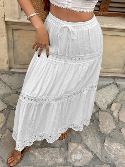 Lace Detail Elastic Waist Skirt - adritiX